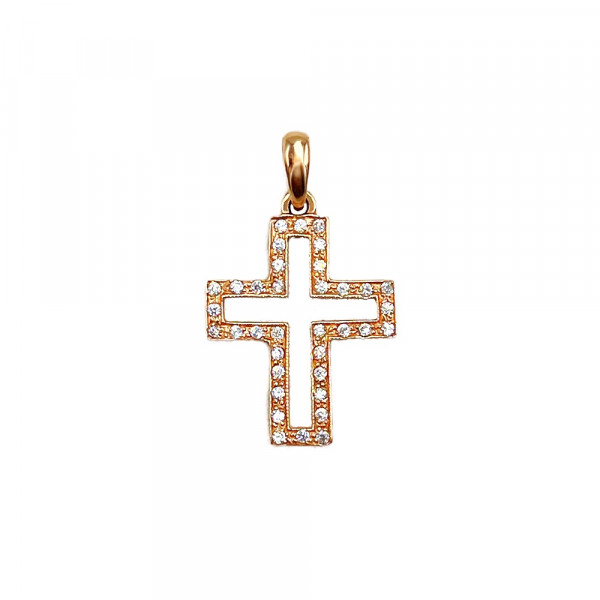 Крестик из красного золота с цирконом
