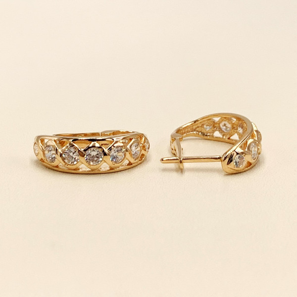 Золоті сережки червоного кольору з цирконом