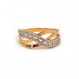 Кольцо из золота в красном с белым цвете с цирконом 01-200761000