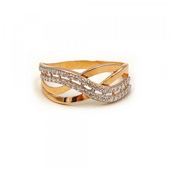 Кольцо из золота в красном с белым цвете с цирконом