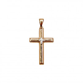 Крестик из красного с белым золота с цирконом 01-200806100