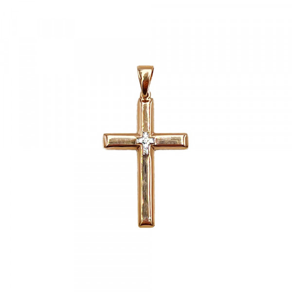 Крестик из красного с белым золота с цирконом