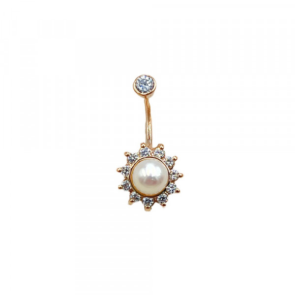 Пирсинг из золота с жемчугом и цирконом