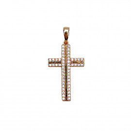 Хрестик з червоного золота з цирконом 01-200882400