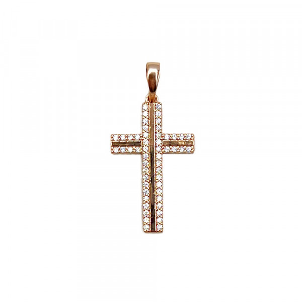 Хрестик з червоного золота з цирконом