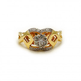 Золотое кольцо в желтом с белым цвете с желтыми бриллиантами 01-200905000