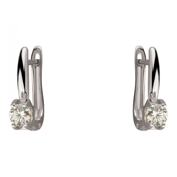 Золотые серьги белого цвета с цирконом