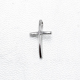 Золотой крестик в белом цвете с белым бриллиантом 01-200789801