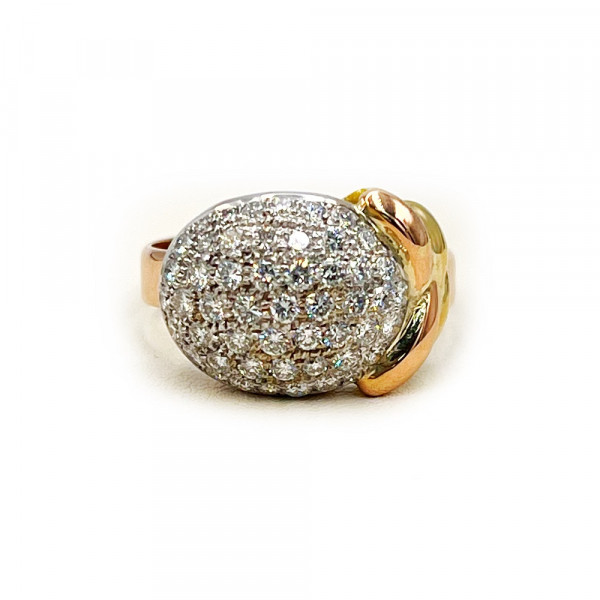 Золота каблучка у червоному з білим кольорі з білими діамантами