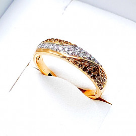 Каблучка з золота червоного з білим кольору з білими діамантами