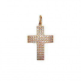 Золотий хрестик у червоному кольорі з цирконом 01-200819901