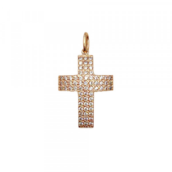 Золотий хрестик у червоному кольорі з цирконом