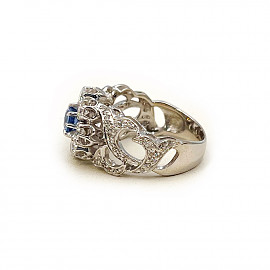 Золота каблучка у білому кольорі з жовтими діамантами