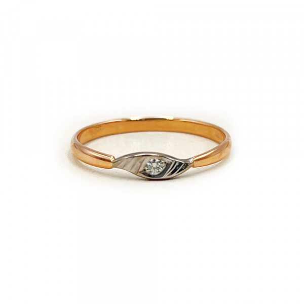 Золота каблучка у червоному з білим кольорі з білим діамантом