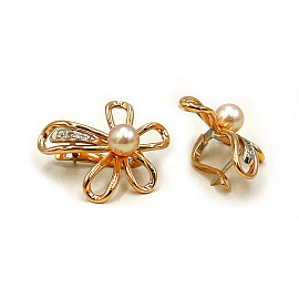 Сережки з червоного з білим золота з перлиною та цирконом 01-200905101