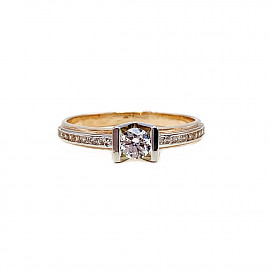 Золотое кольцо в красном с белым цвете с цирконом 01-18945002