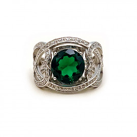 Золотое кольцо в белом цвете с цирконом 01-200208402