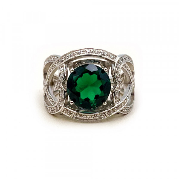 Золотое кольцо в белом цвете с цирконом