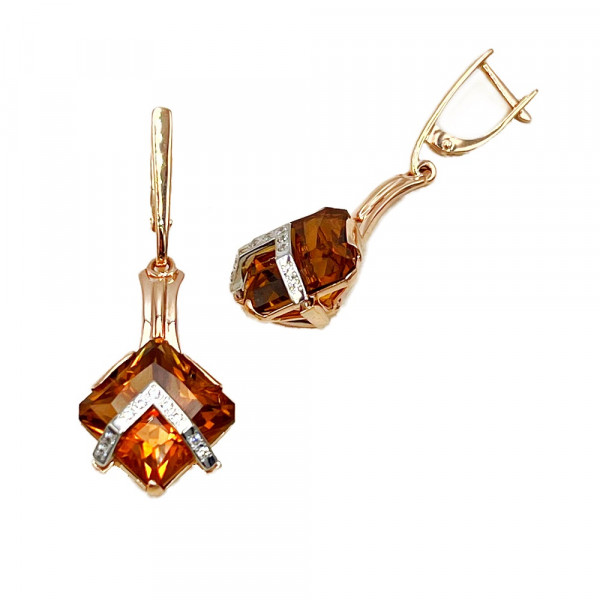 Золоті сережки червоного з білим кольору з цирконом