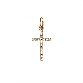 Золотий хрестик червоного кольору з цирконом 01-200788402