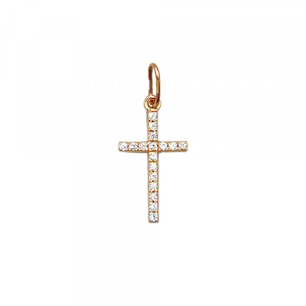 Золотий хрестик червоного кольору з цирконом