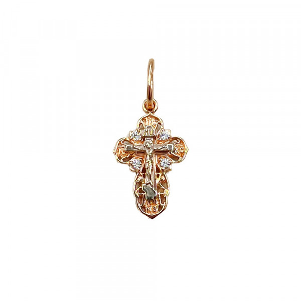 Хрестик з червоного з білим золота з цирконом