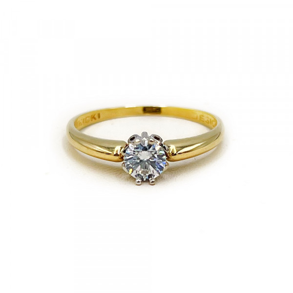 Кольцо из золота желтого с белым цвета с цирконом