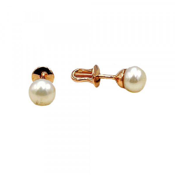 Золоті сережки червоного кольору з перлиною