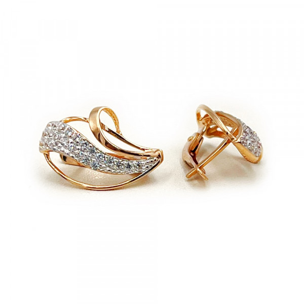 Сережки з золота червоного з білим кольору з цирконом