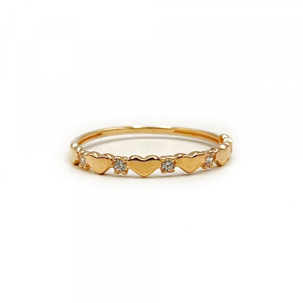 Золотое кольцо в красном цвете с цирконом «Сердца»