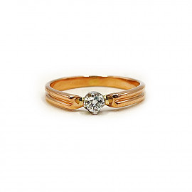 Каблучка з золота у червоному з білим кольорі з жовтим діамантом 01-200883402
