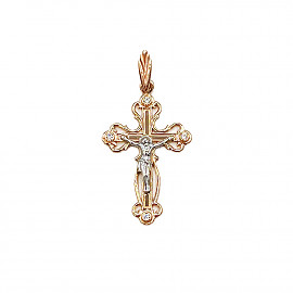 Хрестик з золота у червоному з білим кольорі з цирконом 01-200889002