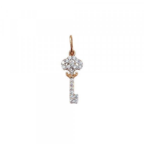 Кулон из красного с белым золота с цирконом «Ключ»