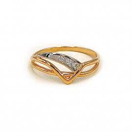 Золота каблучка червоного з білим кольору з цирконом 01-200922102