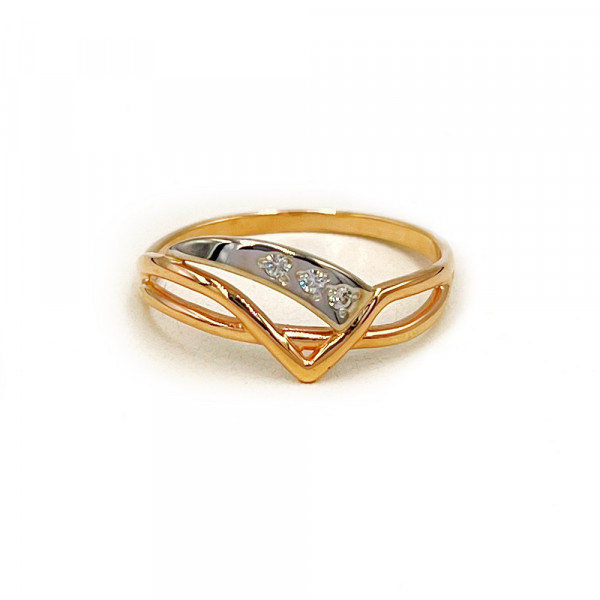 Золота каблучка червоного з білим кольору з цирконом