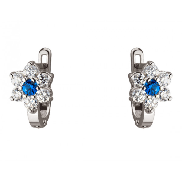 Золоті сережки у білому кольорі з цирконом «Квітка»