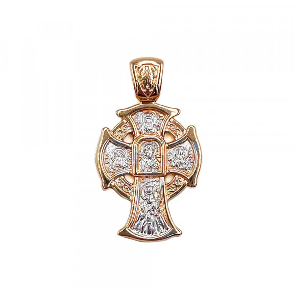 Золотой крестик в красном с белым цвете