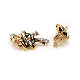 Сережки з золота у червоному з білим кольорі з перламутром та цирконом 01-200782203