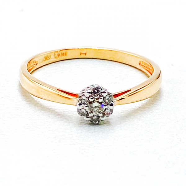Золота каблучка у червоному з білим кольорі з жовтими діамантами