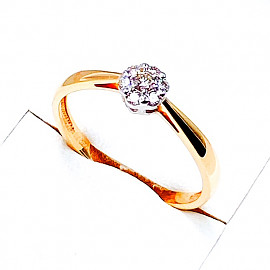 Золота каблучка у червоному з білим кольорі з жовтими діамантами