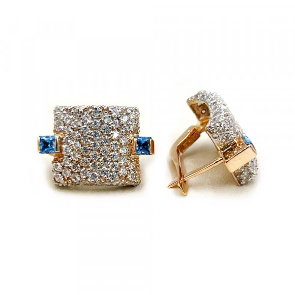 Серьги из золота в красном с белым цвете с цирконом