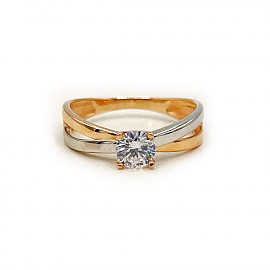 Каблучка з золота у червоному з білим кольорі з цирконом 01-200900503