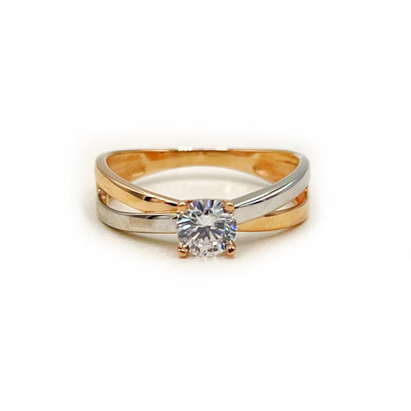 Каблучка з золота у червоному з білим кольорі з цирконом