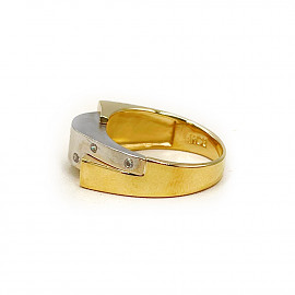 Перстень з жовтого з білим золота з цирконом