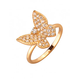 Кольцо из золота красного цвета с цирконом «Бабочка» 01-200020604
