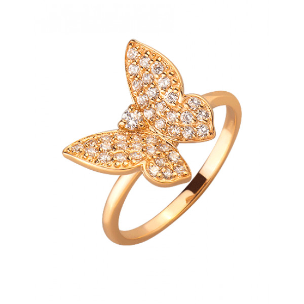 Кольцо из золота красного цвета с цирконом «Бабочка»