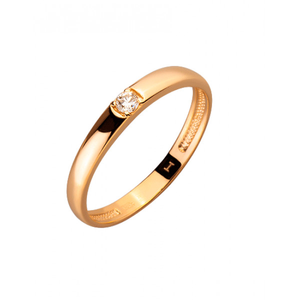 Кольцо из красного золота с белым бриллиантом