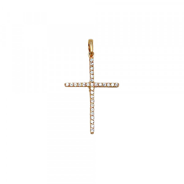Золотий хрестик у червоному кольорі з цирконом