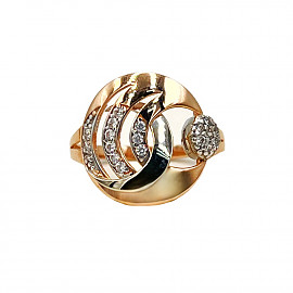 Золотое кольцо красного с белым цвета с цирконом 01-200761004