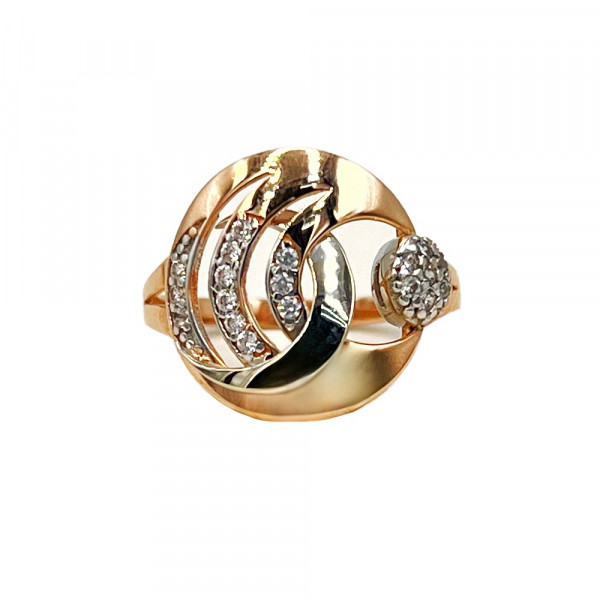 Золотое кольцо красного с белым цвета с цирконом